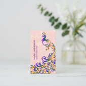 シックエレガントグリッターピフェイクンクパープルピーコック 名刺 (スタンド正面)