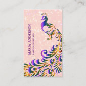 シックエレガントグリッターピフェイクンクパープルピーコック 名刺 (正面)