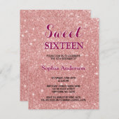 シックエレガントグリッターフェイクバラ金ゴールド誕生日 招待状 (正面/裏面)