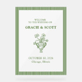 シックエレガントグリーンとホワイトの結婚ウェルカムサイン アクリルサイン (正面)