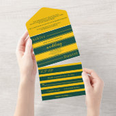 シックエレガントグリーンと金ゴールドストライプラグジュアリー結婚ズ オールインワン招待状 (貼ってはがせる)