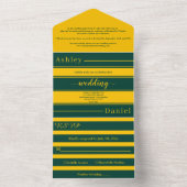 シックエレガントグリーンと金ゴールドストライプラグジュアリー結婚ズ オールインワン招待状 (内側)