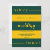 シックエレガントグリーンと金ゴールドストライプラグジュアリー結婚ズ 招待状 (正面)