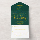 シックエレガントグリーンと金ゴールドモノグラム結婚ズ オールインワン招待状 (内側)