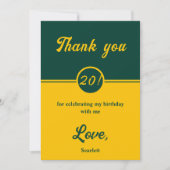シックエレガントグリーンアンド金ゴールドトレンディー20th誕生日 サンキューカード (正面)