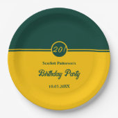 シックエレガントグリーンアンド金ゴールドトレンディー20th誕生日 ペーパープレート (正面)