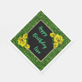 シックエレガントグリーングリッターイエローローズ誕生日 スタンダードランチョンナプキン (角)