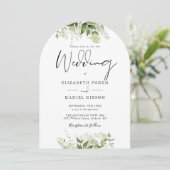 シックエレガントグリーンリーフローラモノグラム結婚ズアーチ 招待状 (スタンド正面)