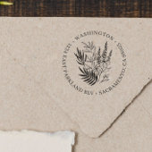 シックエレガントグリーンリーフローララウンド差出人住所 ラバースタンプ