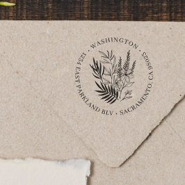 シックエレガントグリーンリーフローララウンド差出人住所 ラバースタンプ