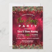 シックエレガントグリーンレッドフローラクリスマスパーティー 招待状 (正面)