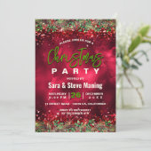シックエレガントグリーンレッドフローラクリスマスパーティー 招待状 (スタンド正面)