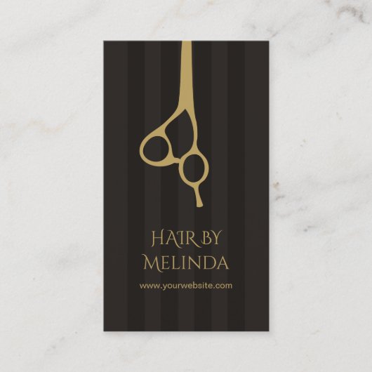 シックエレガントグレイストライプ金ゴールド美容師 名刺 (正面)