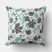 シックエレガントグレイティール（緑がかった色）フローラルパターン クッション (正面)
