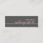 シックエレガントグレイ淡い色のピンクラインメイクアップアーティスト スキニー名刺 (正面)