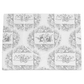 シックエレガントグレーとホワイトの彫刻フローラ ラージペーパーバッグ (正面)