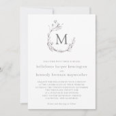 シックエレガントグレーホワイトウォーター色のフローラ結婚ズ 招待状 (正面)