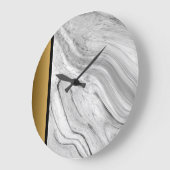シックエレガントグレー白黒金ゴールドマーブルパターン ラージ壁時計 (傾斜)