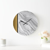 シックエレガントグレー白黒金ゴールドマーブルパターン ラージ壁時計 (ホーム)