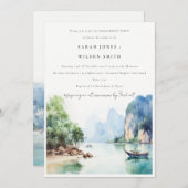 シックエレガントコースタルタイシースケープ婚約 招待状 (正面/裏面)