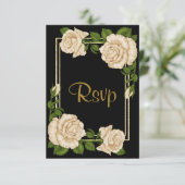 シックエレガントコーナーアイボリーバラウェディングRSVP 出欠カード (スタンド正面)