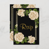 シックエレガントコーナーアイボリーバラウェディングRSVP 出欠カード (正面/裏面)