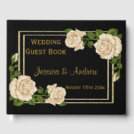 シックエレガントコーナーアイボリーバラブケッツ結婚ズ ゲストブック