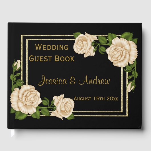 シックエレガントコーナーアイボリーバラブケッツ結婚ズ ゲストブック (正面)