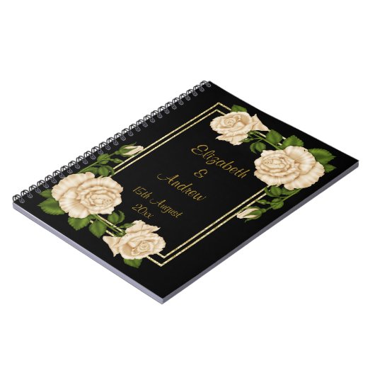 シックエレガントコーナーアイボリーバラブケッツ結婚ズ ノートブック (左側)