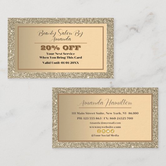 シックエレガントゴールデンフォイルきらびやかなグラマラスサロン 割引カード (正面/裏面)