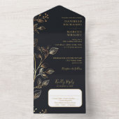 シックエレガントゴールデンフローラ結婚ズ オールインワン招待状 (内側)