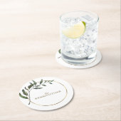 シックエレガントゴールドフォイルユーカリプタスグリーン ラウンドペーパーコースター (インサイチュ)