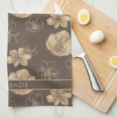 シックエレガントゴールドフォイル花柄モノグラム キッチンタオル (四つ折り)
