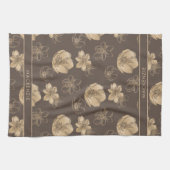 シックエレガントゴールドフォイル花柄モノグラム キッチンタオル (横)