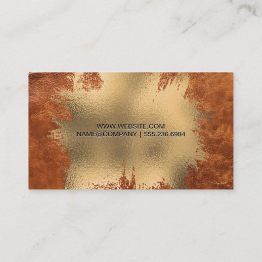 シックエレガントゴールドフォイル（ばちゃばちゃ）跳ねる | ブラウンレザー 名刺 (裏面)
