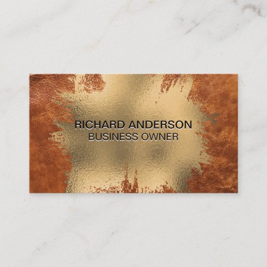 シックエレガントゴールドフォイル(ばちゃばちゃ)跳ねる | ブラウンレザー 名刺 (正面)