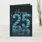 シックエレガントサファイアブルーとブラック25誕生日 カード (正面)