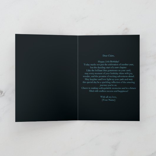 シックエレガントサファイアブルーとブラック25誕生日 カード (内部)