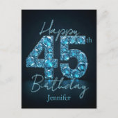 シックエレガントサファイアブルーとブラック45誕生日 ポストカード (正面)
