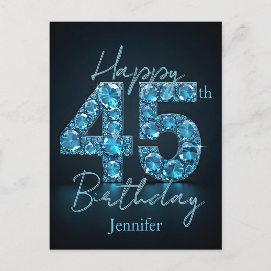 シックエレガントサファイアブルーとブラック45誕生日 ポストカード (正面)