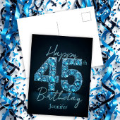 シックエレガントサファイアブルーとブラック45誕生日 ポストカード