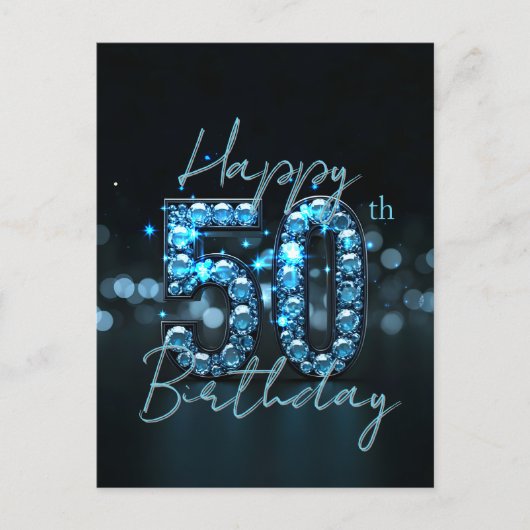 シックエレガントサファイアブルーとブラック50誕生日 ポストカード (正面)