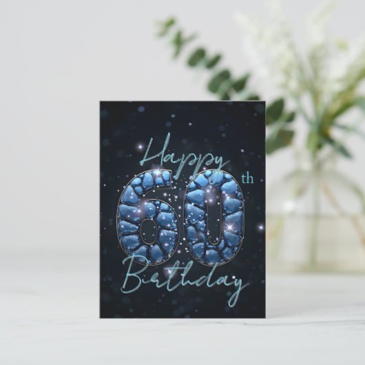 シックエレガントサファイアブルーとブラック60誕生日 ポストカード (スタンド正面)