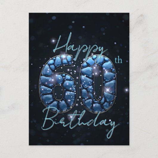 シックエレガントサファイアブルーとブラック60誕生日 ポストカード (正面)
