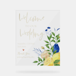 シックエレガントサマーレモンフローラ結婚ズ・ウェルカム アクリルサイン