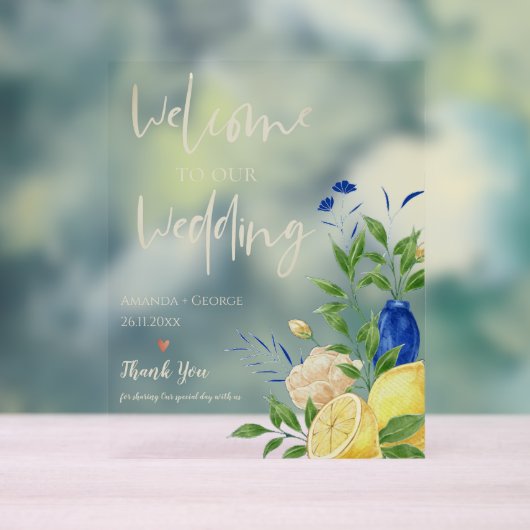 シックエレガントサマーレモンフローラ結婚ズ・ウェルカム アクリルサイン (ニュートラル)