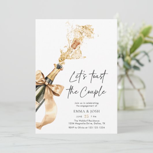 シックエレガントシャンパントースト金ゴールド婚約パーティ 招待状 (スタンド正面)