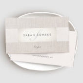 シックエレガントシルバークラッシーストライプのベージュモノグラム 名刺