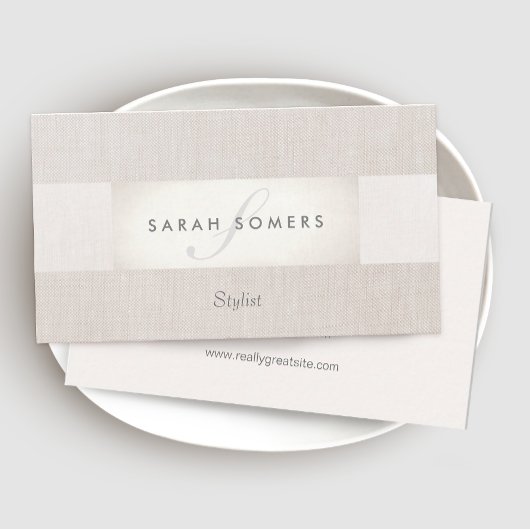 シックエレガントシルバークラッシーストライプのベージュモノグラム 名刺