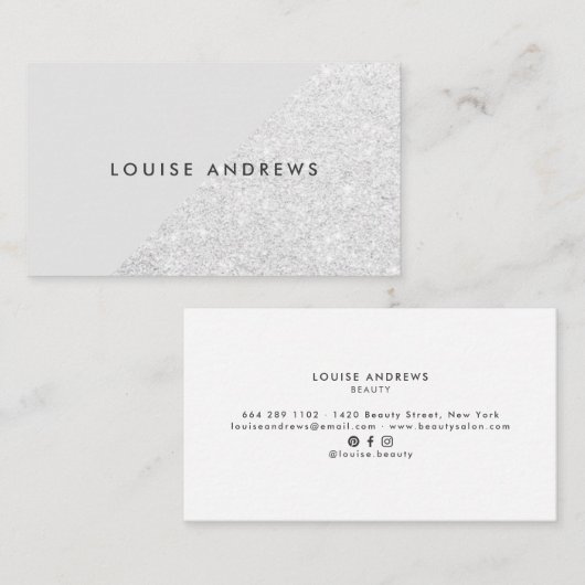 シックエレガントシルバーグリッターカラーブロック美しい 名刺 (正面/裏面)